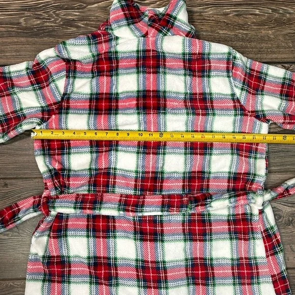 Ralph Lauren Women's Plush Soft Plaid Shawl-Collar Robe Cream Red MEDIUM NEW